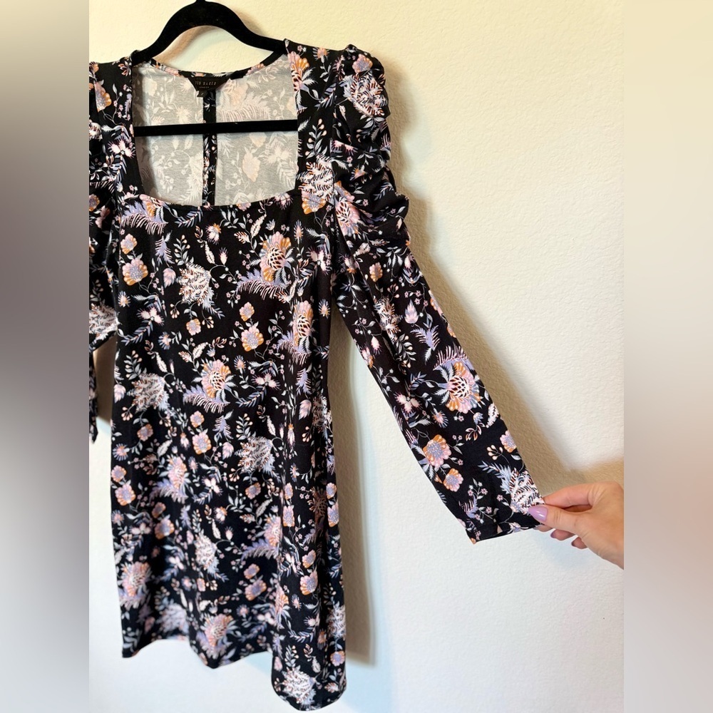 Ted Baker Dracena Square Neck Black Floral Printed Mini Dress- Size 2 (US 6) - Picture 4 of 10